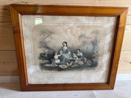 Superbe Gravure représentant « La becquée»